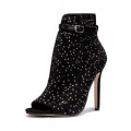 Summer Fashionable Open Toe Boots  Peep Toe Sexy High Heel Rhinestone Black Color Women's Sandals